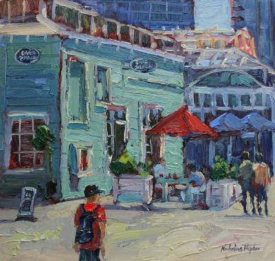 "Wellington Cafe" - Unframed, Oil on Board - Painting by Nicholas Hayter, an artist from Hawke's Bay, New Zealand.