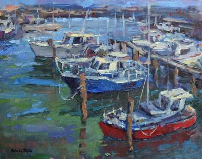 "Napier Marina" - Unframed, Oil on Board - Painting by Nicholas Hayter, an artist from Hawke's Bay, New Zealand.