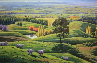 "Central Hawke's Bay Rural" - Oil on board, framed - Painting by Nicholas Hayter, an artist from Hawke's Bay, New Zealand.