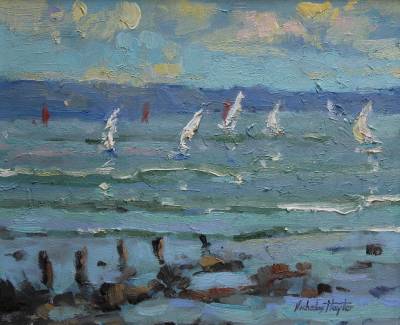 "Great Day for a Sail" - oil on board, framed. - Painting by Nicholas Hayter, an artist from Hawke's Bay, New Zealand.