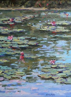 "Water Lilies" - oil on board, framed - Painting by Nicholas Hayter, an artist from Hawke's Bay, New Zealand.