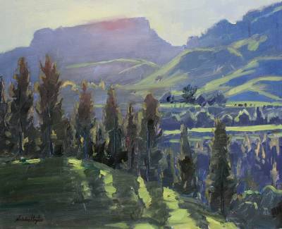 "Late in the Day" - oil on board, Hawke's Bay landscape - Painting by Nicholas Hayter, an artist from Hawke's Bay, New Zealand.