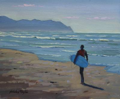 "Surfer" - Oil on Board - Painting by Nicholas Hayter, an artist from Hawke's Bay, New Zealand.