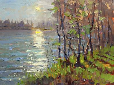 "Riverside Evening" - oil on board - Painting by Nicholas Hayter, an artist from Hawke's Bay, New Zealand.