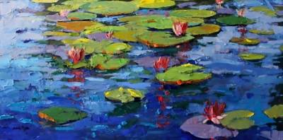 "Water Lily Impasto" - Oil on Canvas. I liked how this turned out. Thick oil paint with bold brush strokes. Original oil painting. - Painting by Nicholas Hayter, an artist from Hawke's Bay, New Zealand.