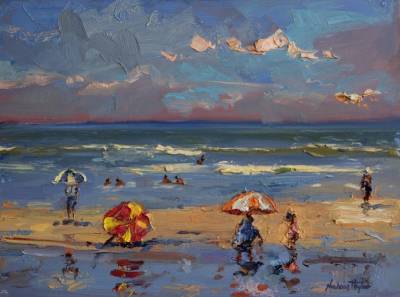 "Summer Holiday" - oil on board ref#529 Available through Quay Gallery - Painting by Nicholas Hayter, an artist from Hawke's Bay, New Zealand.