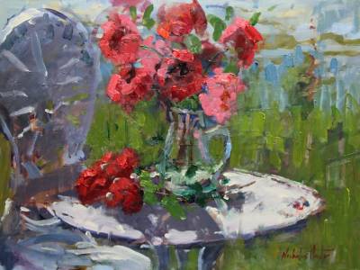 "Garden Blooms" - oil on board, Plein Air - Painting by Nicholas Hayter, an artist from Hawke's Bay, New Zealand.