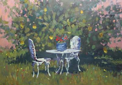 "Under the Lemon Tree" - oil on board, Plein Air - Painting by Nicholas Hayter, an artist from Hawke's Bay, New Zealand.