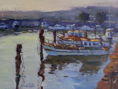 "Morning Light on the Marina" - oil on board - Painting by Nicholas Hayter, an artist from Hawke's Bay, New Zealand.