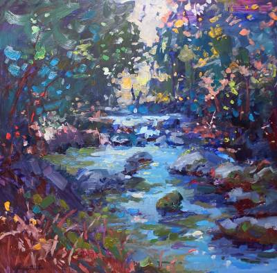 "Hues of the Spring River" - oil on board, framed - Painting by Nicholas Hayter, an artist from Hawke's Bay, New Zealand.