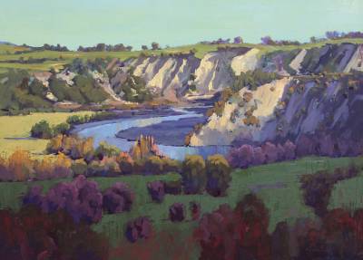 "Rangitikei Landscape" - oil on board, framed - Painting by Nicholas Hayter, an artist from Hawke's Bay, New Zealand.