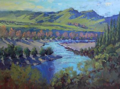 "Tukituki River View" - oil on board - Painting by Nicholas Hayter, an artist from Hawke's Bay, New Zealand.