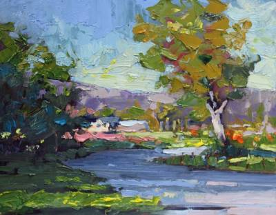 "Around the Bend" - Oil on board, framed - Painting by Nicholas Hayter, an artist from Hawke's Bay, New Zealand.